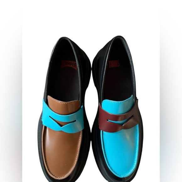 CAMPER TWINS Multicolored Leather Penny Loafer BROWN BLACK BLUE Size 42 US 9 - Picture 11 of 13